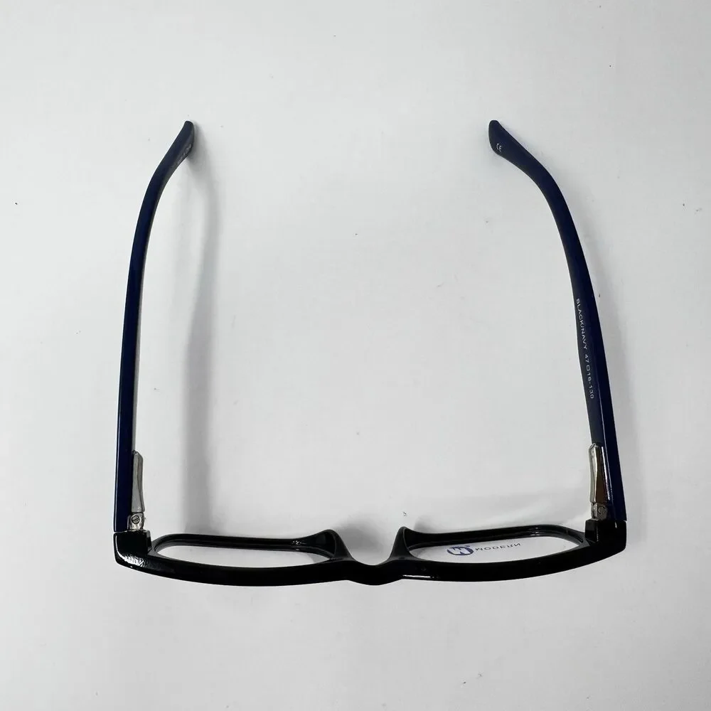Modern Spunky Black Navy Eyeglass Frames 47-16-130 Demo Lenses